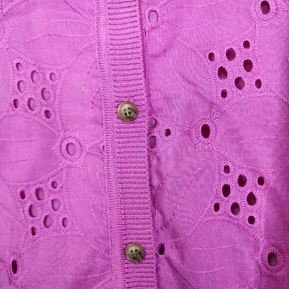 NEW Ann Taylor Mixed Media Eyelet Ann Cardigan Button Down Purple Pink XXL - Picture 9 of 12